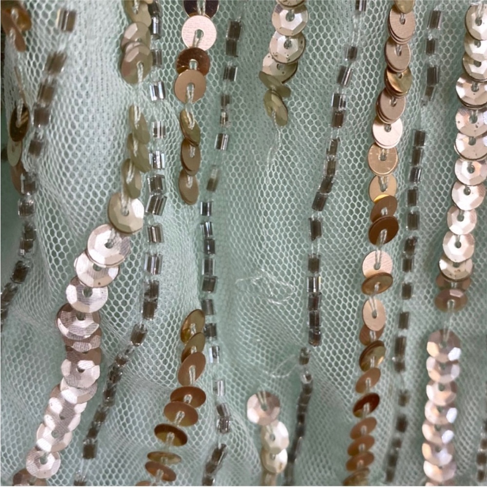 Mac Duggal Silver and Green Maxi Dress with Sequin Elegance - Picture 8 of 9